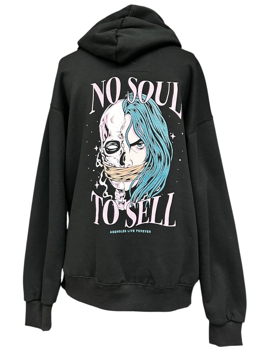 Assholes Live Forever No Soul to Sell Black Graphic Hoodie Size Medium